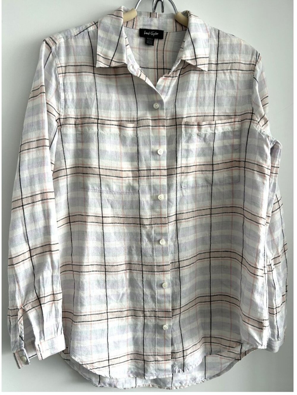 Lord & Taylor Light Blue / Peach Linen Shirt Sz M